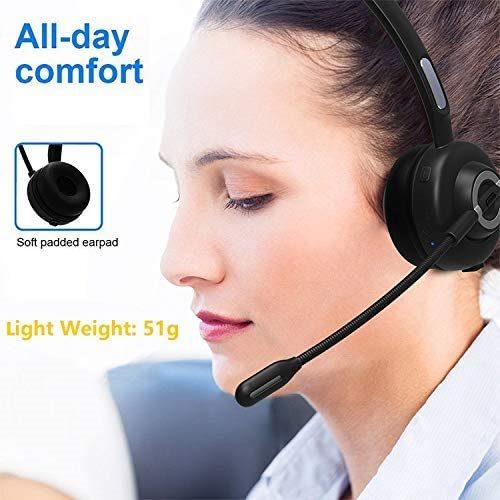 Wireless Bluetooth Headset for Cell Phones,Office Headset with Noise Cancelling Microphone