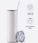 Sublimation Tumbler 30 OZ (887 ml.) White Stainless Steel Tumbler with Metal Straw