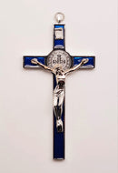 St Benedict Crucifix: 10cm Silver/Blue
