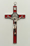 St Benedict Crucifix: 10cm Silver/Red