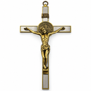 St Benedict Wall Crucifix Large 12 x 22cm Antique Gold