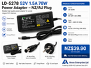 LVDIAN LD-5278 52V 1.5A 78W DC Power Adapter – NZ/AU Plug