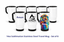 14oz Sublimation Stainless Steel Travel Mug – Set of 8 - Bulk Price (White or Silver)
