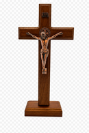 Standing St Benedict Crucifix – Wooden Base – Brass or Silver