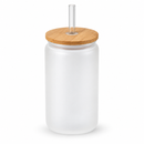 16oz sublimation glass can with bamboo lid and glass straw