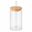 16oz sublimation glass can with bamboo lid and glass straw, sublimation blank