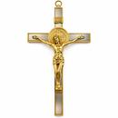 St Benedict Wall Crucifix Large 12 x 22cm Gold