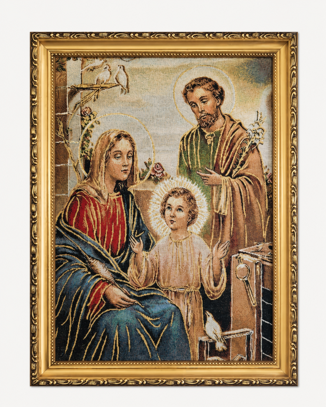 Holy Family Gold Frame Tapestry 42cm x 32cm | Amon Enterprises