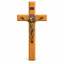 Wooden Saint Benedict Wall Crucifix 40cm – Brass Finish