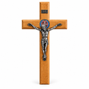 Wooden Saint Benedict Wall Crucifix 40cm – Silver Finish