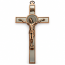 St Benedict Wall Crucifix – Brass-Tone Plated Metal Cross – 9.4 × 16.8 cm – Gift Box