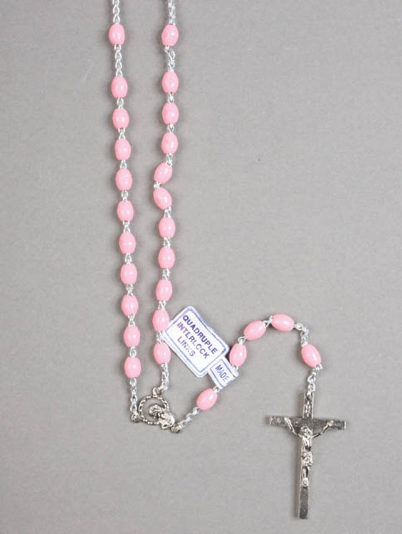 Rosary: Plastic Silver Links Pink