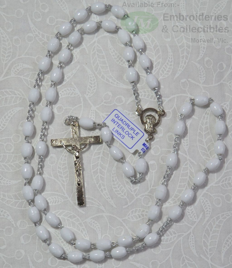 Rosary: Plastic Silver Links White