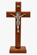 Standing St Benedict Crucifix – Wooden Base – Brass or Silver