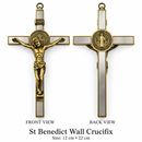 St Benedict Wall Crucifix Large 12 x 22cm Antique Gold