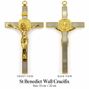 St Benedict Wall Crucifix Large 12 x 22cm Gold