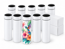 Set of 10 white 500ml sublimation flasks with LED temperature display lid, individually boxed
