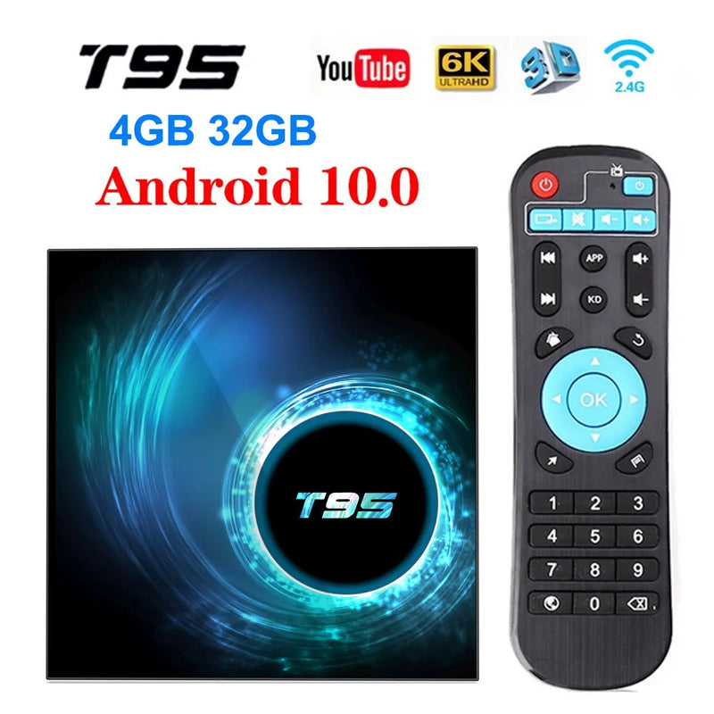 Android 10 TV Box T95 Smart TV Box - 4GB RAM, 32GB ROM, Dual-Band Wifi, Bluetooth 5.0, Allwinner H616, 4K Media Player