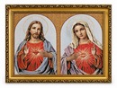 Sacred Heart of Jesus & Immaculate Heart of Mary Gold Frame Tapestry – 42cm × 32cm