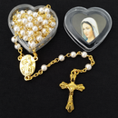 🤍 Tiny White Pearl Gold Rosary Necklace – Heart-Shaped Gift Box