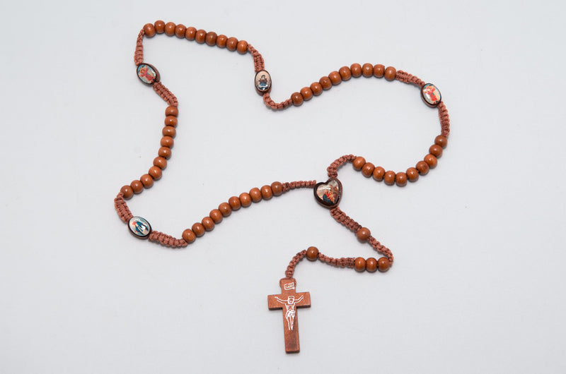 Lovely WOOD ROSARY With 6 Different Icons - Light Brown