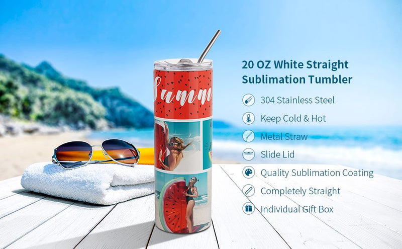 Sublimation Tumbler 600ml/20 OZ White Stainless Steel Tumbler with Metal Straw