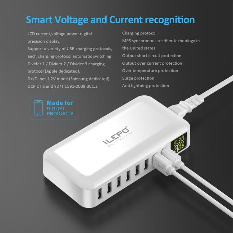 8 Ports USB Smart Charger - LED Display