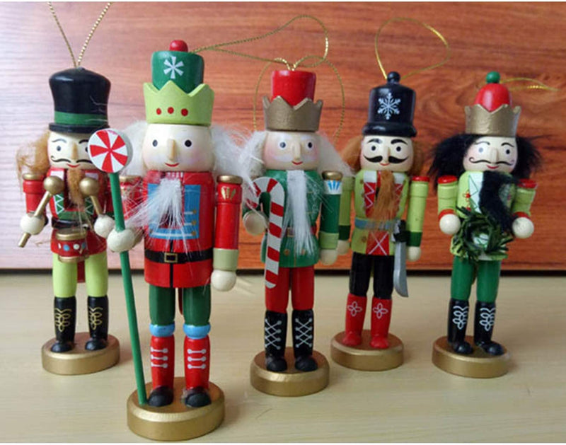 5Pcs/Set Wooden Nutcracker Ornament Set Hand Painted 5” Tall Christmas Ornament